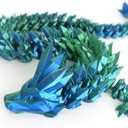3D Printed Dragon - 24 inch Dragon Fidget Toy, Pearly Sheen Articulated Dragon, 3D Printed Gift for Birthday, Figurine Decor(Green Mix Blue
