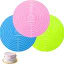 3PCS Silicone Cake Mats Silicone Baking Mat Round Cake Mat with Measurements Non-Stick Heat Resistant Pastry Baking Sheet for Cake Turntable Stand Pizza Fondant Making (Green+Pink+Blue)