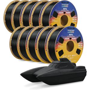 OVERTURE PETG Filament 1.75mm Bundle 10kg, High Speed 3D Printer Filament, Neatly Wound & Clog-Free, 10 Pack 1kg(2.2lbs), Accuracy +/- 0.02mm, Fit Most FDM Printers (Black 10 Pack)