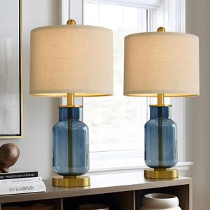 21.25" Table Lamp Set of 2 Modern Lamp for Living Room Glass Nightstand Lamp for bedrooms,Desk,Farmhouse (Blue)