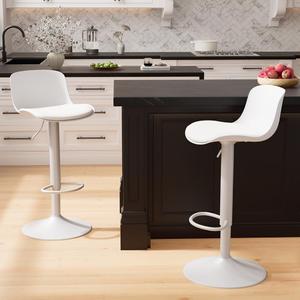 Kidol & Shellder White Bar Stools Set of 2 Adjustable Counter Height Stools Modern PU Leather Swivel with Back Barstools Upholstered Kitchen Island Chairs taburetes para barra de cocina