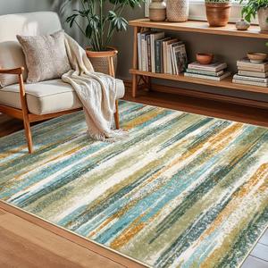 Modern Abstract Small Area Rug Indoor 3x5 Washable Rug Non-Slip Soft Entryway Rug Green Mustard Multi Kitchen Mats Thin Print Faux Wool Floor Carpet Throw Rugs for Entrance Bedroom Home Decor