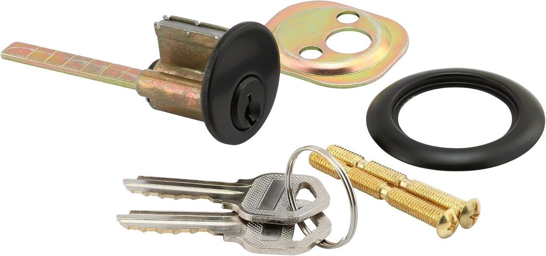 Prime-Line U 11296 Rim Cylinder Lock, 3/4 in. Hole Center, Diecast, Classic Bronze, Kwikset (Single Pack)