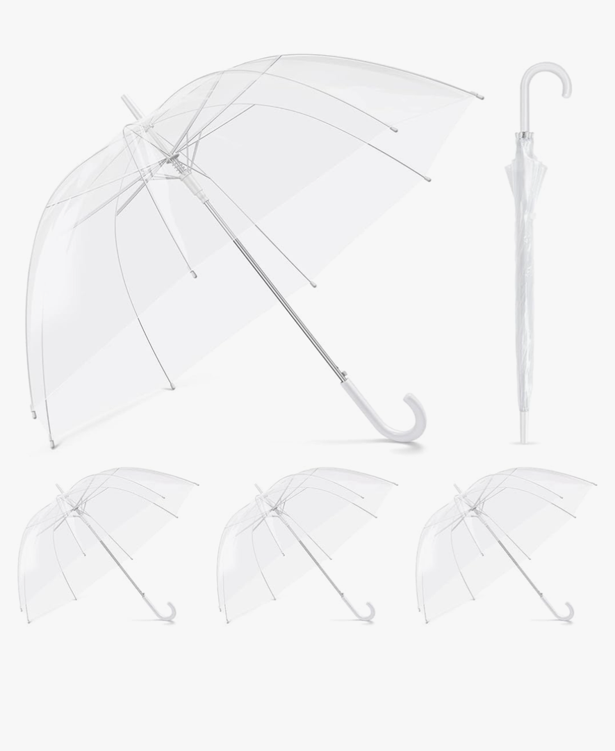 Fabbay 4 Pcs Clear Umbrella Auto Open Dome Windproof Umbrella with J Hook Handle for Wedding Graduation Events