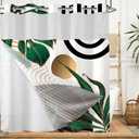 Miyotaa No Hook Abstract Sage Green Shower Curtain with Snap in Liner, Minimalist Plant Leaves Geometric Aesthetic Double Layers 71Wx74H with See Through Mesh Top Bath Accessories Home Decor