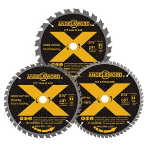 ANGELSWORD 8-1/4 Inch Table Saw Blade/Circular Saw Blade, 24T for Framing&40T for Ripping, Cross Cutting&60T for Fine Finish Wood Cutting, 3 Pack