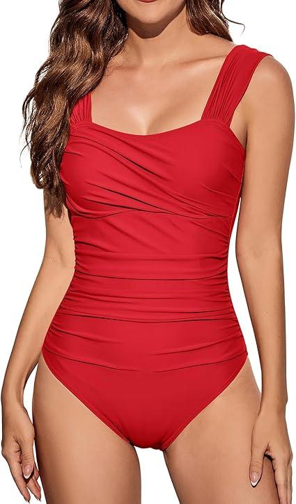 One Piece Bathing Suit for Women Tummy Control Swimsuits Square Neck Ruched Modest Swimwear 20W