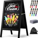 Chezerra A Frame Chalkboard Sign, 40"x20" Extra Large Sidewalk Chalk Board, Wooden Standing ChalkBoards Set with Markers, Double-Sided Magnetic Blackboard for Cafs, Weddings, Party Guide, Black