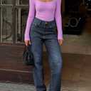 ZESICA Women's Long Sleeve Shirts 2026 Spring Fashion Square Neck Slim Fit Basic Going Out Tops Trendy Outfits (L)