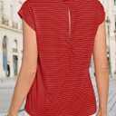 LA BAISEO Womens Casual Cap Short Sleeve Striped Tops Summer Open Back T-Shirts Crew Neck Basic Shirts (Red, XXL)