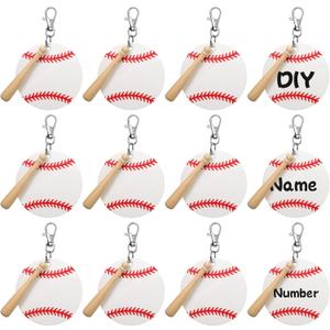 Cunno 36 Pcs Basketball Baseball Softball Tennis Acrylic Keychain Blank Kit 12 Acrylic Keyring 12 Swivel Snap Hook Keychain(White Baseball, 3 Inch)