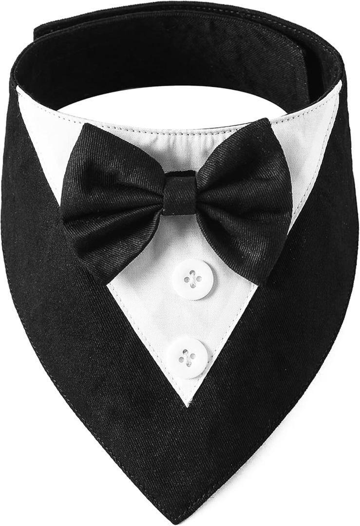 ADOGGYGO Formal Dog Tuxedo, Wedding Dog Bandana Collar with Bowtie, Adjustable Pet Birthday Wedding Tux Outfit for Medium Large Dogs (L, Black)