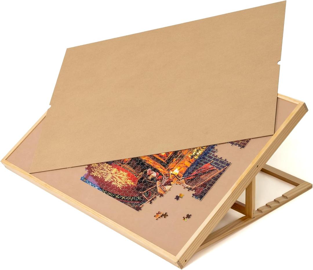 Lavievert 1500 Piece Tilting Jigsaw Puzzle Board with Wooden Cover, Adjustable Puzzle Board with Built-in Easel/Stand, Portable Puzzle Table with Non-Slip Flannel Tabletop for Adults & Kids