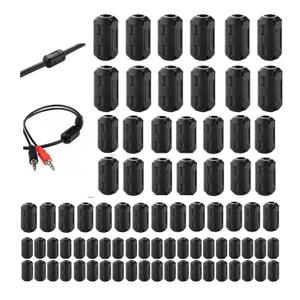 80Pcs Clip-on Ferrite Ring Core RFI EMI Noise Suppressor Cable Clip for 3mm/5mm/7mm/9mm/13mm Diameter Cable Power Cord, Black