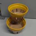 Gomakren Fruit Bowl with Holes, Ceramic Berry Basket Set of 2, 5.8 Inch Round Fruit Storage Containers, Strawberry Baskets, Farmhouse Kitchen Decor, Yellow + Brown