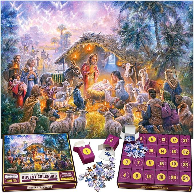 The Original Jigsaw Puzzle Advent Calendar 2025 – Nativity Scene, 24 Boxes 1008 Pieces, Xmas Holiday Countdown Gift, Fun for Kids, Adults, Family, Official Abraham Hunter Artwork
