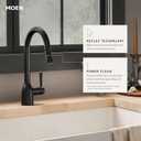 Moen Adler Matte Black One-Handle High Arc Kitchen Sink Faucet with Power Clean, Modern Kitchen Faucet with Pull Down Sprayer, 87233BL