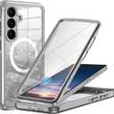 Hekodonk for Samsung Galaxy S25 Case Glitter,Compatible with MagSafe[Built-in Tempered Glass Screen Protector & Camera Lens Protection] Full Body Shockproof Protective Bling Phone Case,Gray