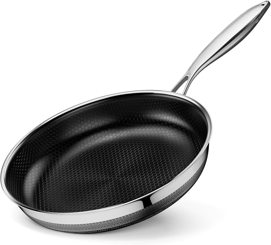 Innerwell Nonstick Frying Pans 9.5 Inch Hybrid Tri-Ply Stainless Steel Frying Pans Titanium Ceramic Nonstick Cooking Pan,PFAS/PFOA/PTFE Free,Compatible with All Cooktops