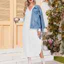 MISFAY Fall Dresses for Women 2026 Casual V Neck Long Sleeve Split Maxi Dress Loose Shirt Dress Solid Outfits with Pockets (White, XXL)