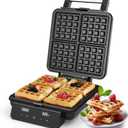 4-Slice Waffle Maker with Nonstick Surface, 1200W Waffle Iron, Time & Temperature Control, LCD Display, Perfect Waffle Maker for Kids and Families, Stainless Steel, Black  