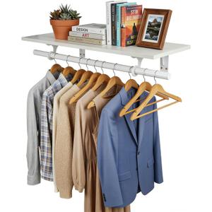 FIRJOY Wall Mounted Clothes Rack, with Top Shelf and Hanging Rod, Heavy Duty (White, 1 PACK 11.8" x 31.4")