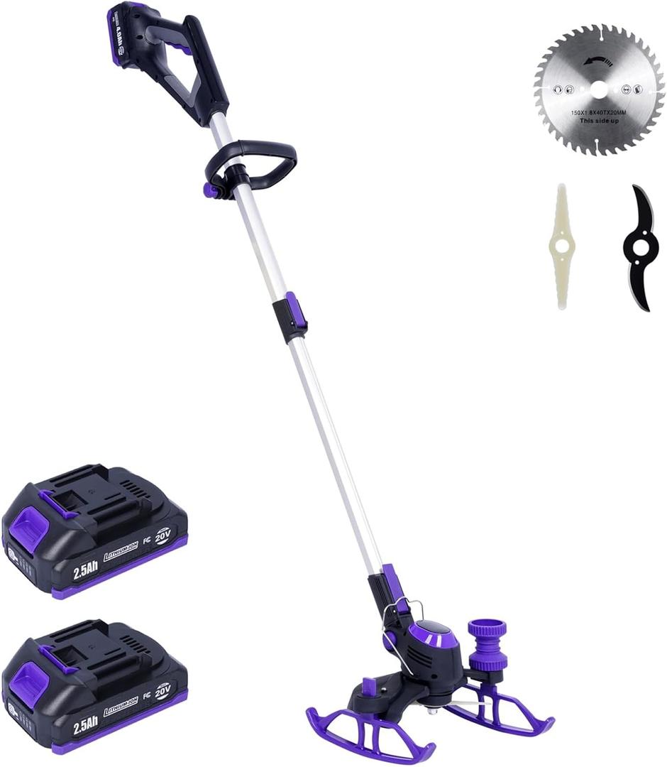 Weed Wacker Cordless - Battery Operated Weed Eater with Blade, Grass Trimmer/Edger/Cutter in 1 (with Two 2.5Ah Batteries)