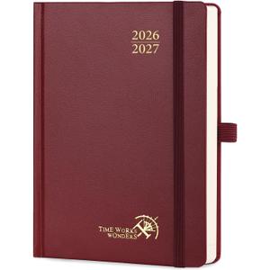 POPRUN 2026-2027 Daily Planner One Page Per Day (Medium - 5.75" x 8.5") - Academic Calendar Book(July 2026 - June 2027), 2026 Day Appointment Book with Pen Holder, Hardcover - Burgundy