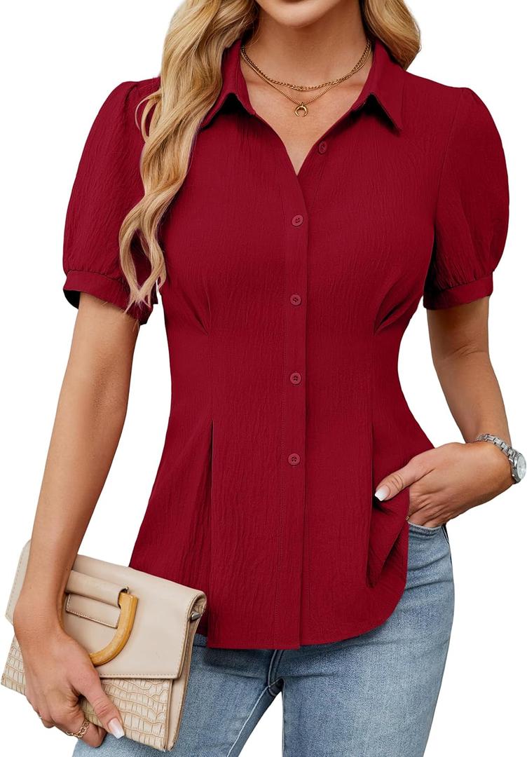 Blooming Jelly Womens Business Casual Tops Button Down Shirts Dressy Smocked Peplum Blouses Trendy Summer Outfits 2025 (X-Large, Red) Blooming Jelly Womens Business Casual Tops Button Down Shirts Dressy Smocked Peplum Blouses Trendy Summer Outfits 2025 (X-Large, Red)
