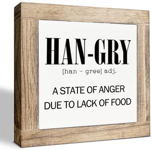 3 x Han-gry Sign, Funny Home Decor, Rustic Kitchen Decor Signs, Dining Room Decors for Tabletop, Humor Kitchen Art, Modern Farmhouse Shelves Decors, Decorative Wooden Box Signs, Housewarming Gift, (Mix)