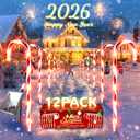 Anordsem Solar Christmas Decorations Outdoor: 12 Pack Candy Cane Pathway Stake Lights - 21" Waterproof LED 8 Lighting Models Yard Garden DIY Decor - 2026 Xmas Gifts for Homeowners (Red)