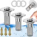 Sink Stopper Hair Catcher, Pop-up Sink Drain Strainer with Removable Stainless Steel Strainer Basket Hair Catcher, Bathroom Sink Strainer for Bathroom Sink Stopper Replacement, (3PCS)