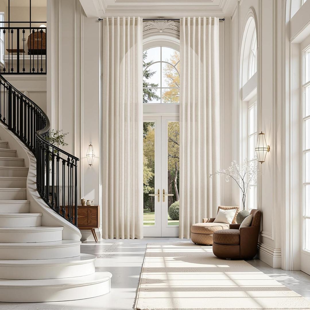 Cream Beige Linen Curtains for Living Room 126 Inches Long Light Filtering Semi Sheer Curtain Back Tab Modern Farmhouse Decor Elegant Drapes Floor to Ceiling High Window for Bedroom 52x126, 2 Panels