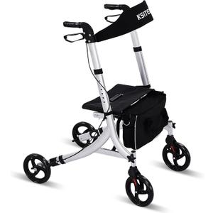 Rollator Walkers for Seniors,Rolling Walker with Backrest 300lbs, Folding Walking Aid with Seat and Brakes, Aluminum Heavy-Duty Drive Walker with Adjustable Handles, 8" All-Terrian Big Wheels