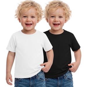 Custoneei 2 Pack Toddler Boys Short Sleeve Shirts, 2-Color, 2T White, Black