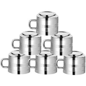 Whopper Stainless Steel Espresso Cups Double Wall Insulated 3.5 oz Metal Cups with Handle Demitasse, Keeps Espresso Hot Set of 6