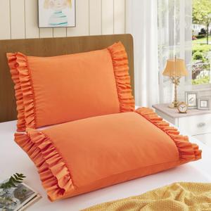 RUDONG M Ruffled Pillow Cases Set of 2, Standard Microfiber Pillowcases, Decorative Ruffle Pillow Covers with Envelope Closure, 20x26 Inches Orange Boho Pillow Shams