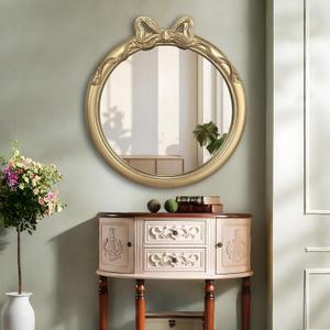 27x27 inch Bow Mirrors for Wall, Round/Circle God Decorative Wall Mounted Mirror, Irregular Mirrors Suitable for Bedroom, Hallway, Living Room Decoration, Bathroom Sink (Gold 28*28)