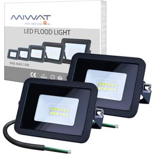 MIHEAL 110V 2 Pack 10W LED Flood Light,Cool White, IP68 Waterproof Super Bright Security Lights, Outdoor Floodlight for Yard, Garden, Playground, Basketball Court