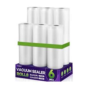 CAREGY Food Vacuum Sealer Rolls Bags 6 Pack 3 Rolls 8'' x 20' and 3 Rolls 11''x 20' Commercial Grade BPA Free Bag Rolls Embossed Food Saver Bags for Meal Prep,Sous Vide Cooking and Food Storage 