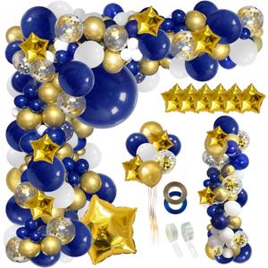 148pcs Navy Blue Gold Balloon Arch Garland, Royal Blue White Metallic Gold Confetti Balloons for Baby Shower Wedding Birthday Anniversary Party Graduation Decoration