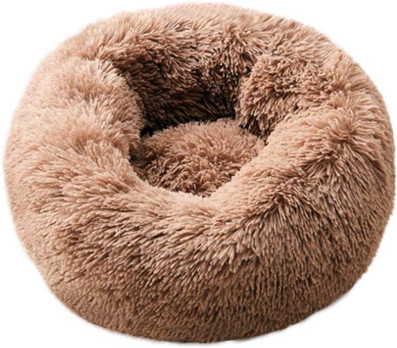 BODISEINT Modern Soft Plush Round Pet Bed for Cats or Small Dogs, Mini Medium Sized Dog Cat Bed Self Warming Autumn Winter Indoor Snooze Sleeping Cozy Kitty Teddy Kennel (20'' D x 8'' H, Coffee)