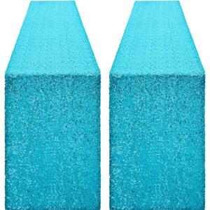 2 Packs 12 x 72 inches Turquoise Sequin Table Runner, Glitter Runner for Birthday Party Supplies Decorations Wedding Bachelorette Holiday Celebration Bridal Shower Baby Shower
