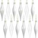 12 Pcs Glass Teardrop Christmas Ornaments 4.72 Inch Luxury Christmas Ornaments Set Matte, Glossy & Transparent Teardrop Glass Baubles, Design for Xmas Tree Decorations Holiday(White)