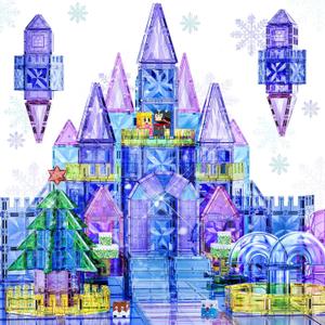 SKTMYY Magnetic Tiles for Kids,114pcs 3D Diamond Princess Ice Castle, Magnetic Tiles Age 3-5 4-8,STEM Educational Toys for Girls Kids Birthday Gift