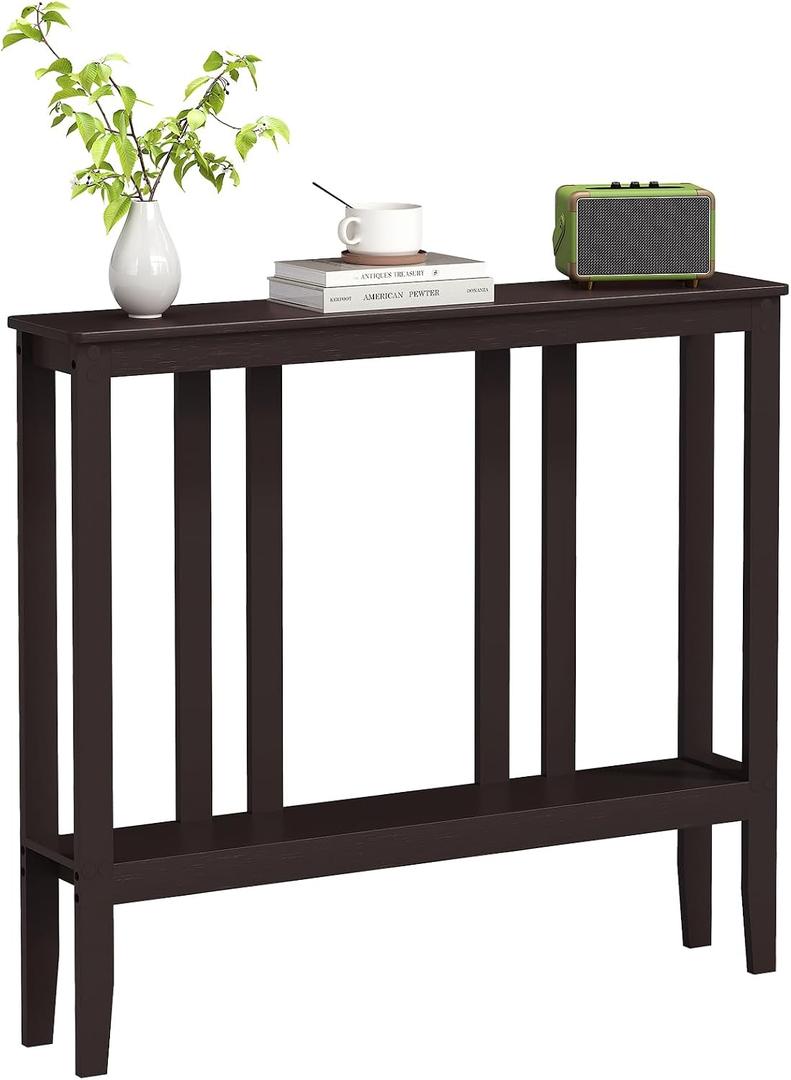 ELYKEN Bamboo 2-Tier Narrow Console Table, 36.2" Long Slim Sofa Table Behind Couch for Entryway, Hallway, Living Room, Brown