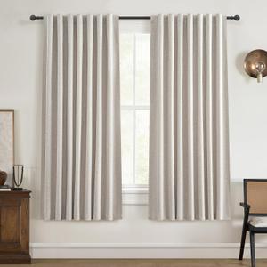 Room Darkening Curtains 72 Inches Long 2 Panels Burg, Rich Linen Heavy Insulated Bay Window Curtains Modern Neutral Drapes for Bedroom/Cabin/Kitchen (W50" x L72"Tall) 6FT Length Back Tab/Hook Belt