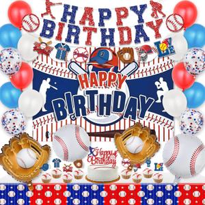Baseball Party Decorations, Baseball Birthday Party Supplies Kit, Include Sport Themed Backdrop, Happy Birthday Banners, Tabelcloth, Baseball Balloons, Cake&Cupcake Toppers
