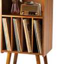 Wooden LP Record Player Stand, 3-Tier Turntable Stand Cabinet Holds up to 100 Albums, Metal Record Storage Holder and Organizer Table, Mid-Century Modern Record Player Holder for Living Room & Bedroom