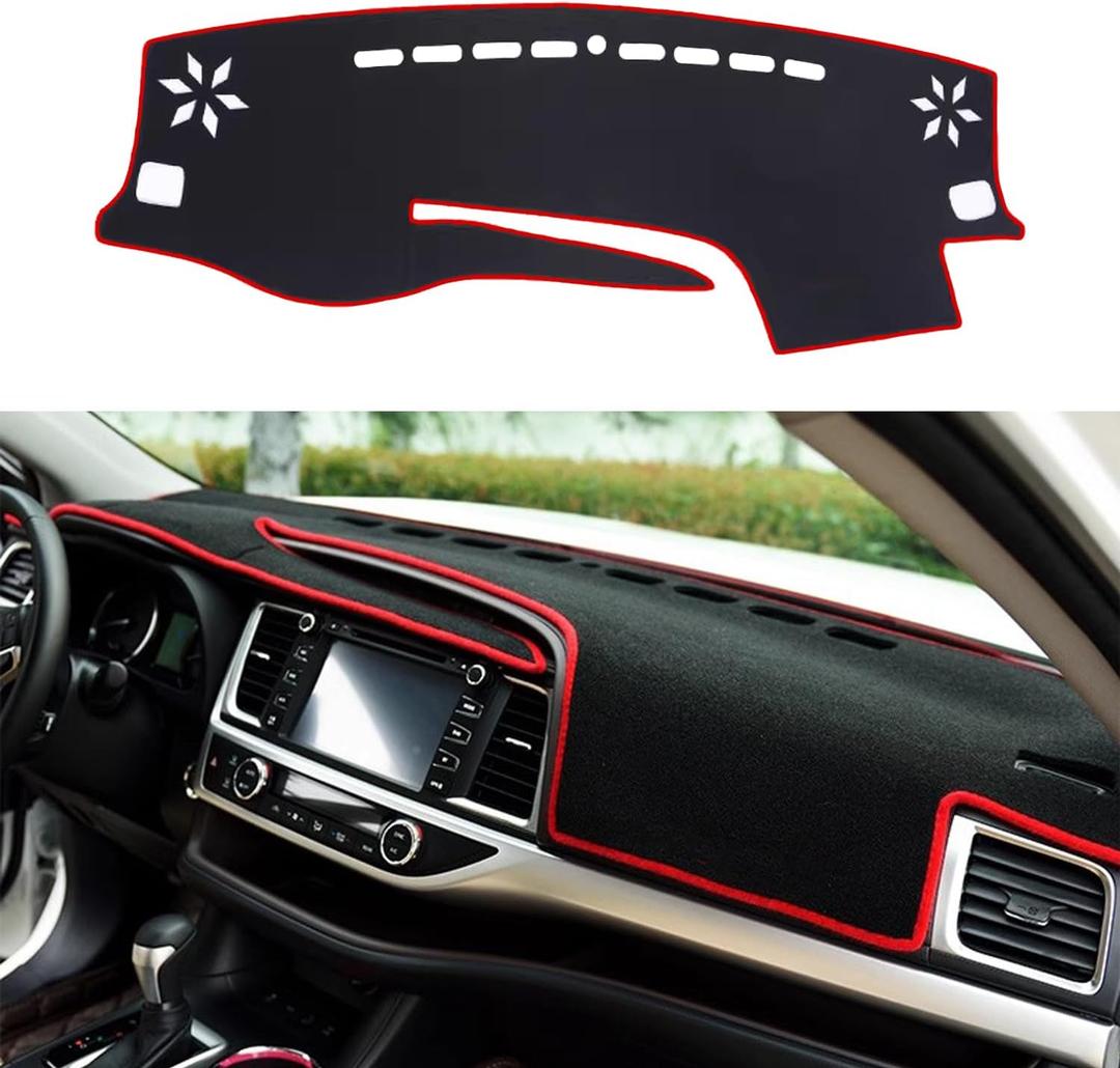 Blazeray Car Dashboard Cover Custom Compatible with Toyota Highlander 2014 2015 2016 2017 2018 2019 Anti-Skid Dashboard Mat Center Console Protector Cover Mat Sunshield Cover Mat(Red Edge)